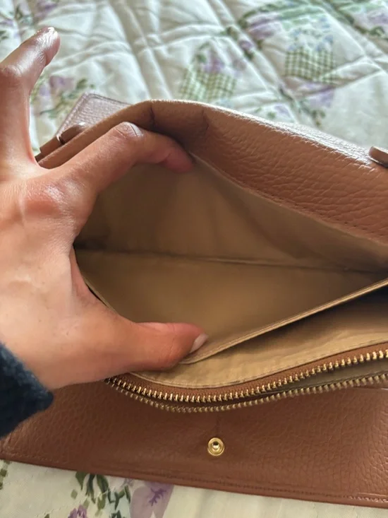 Cuyana Pebbled Leather Crossbody Wallet in Caramel Brown with Gold Hardware - Picture 11 of 16